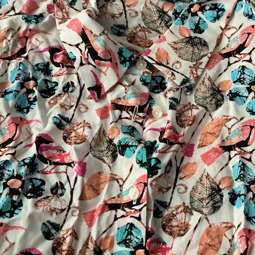 Colorful Bird and Leaf Print Shirt